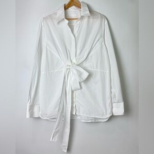 Helmut Lang White Long Sleeve Button Up Top Tie Front Size L